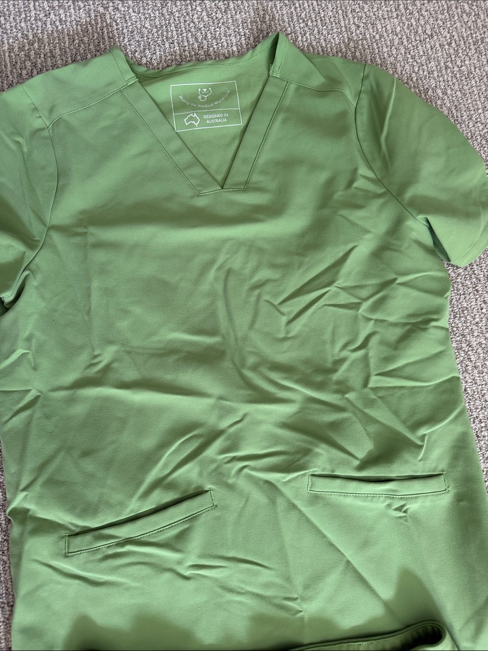 Women's Olive Green V-Neck Short Sleeve Scrub Top